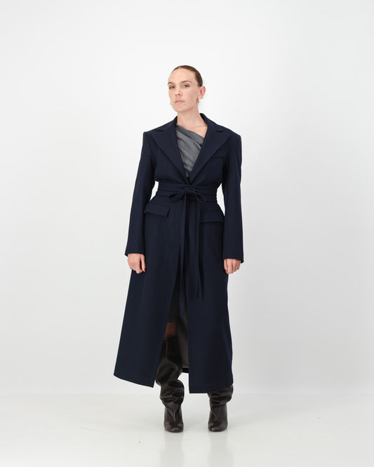 Sculpture Coat - Navy Wool