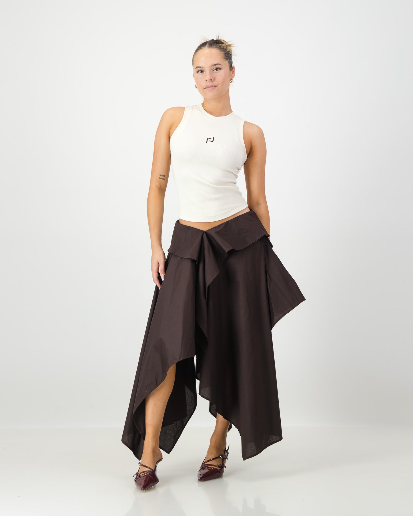 Logo Tank - Cream with Brown Embroidery