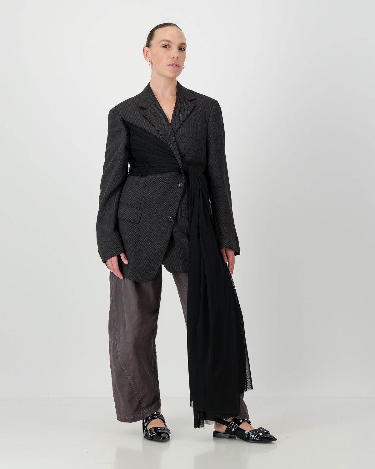 Wrap Blazer - Textured Dark Grey