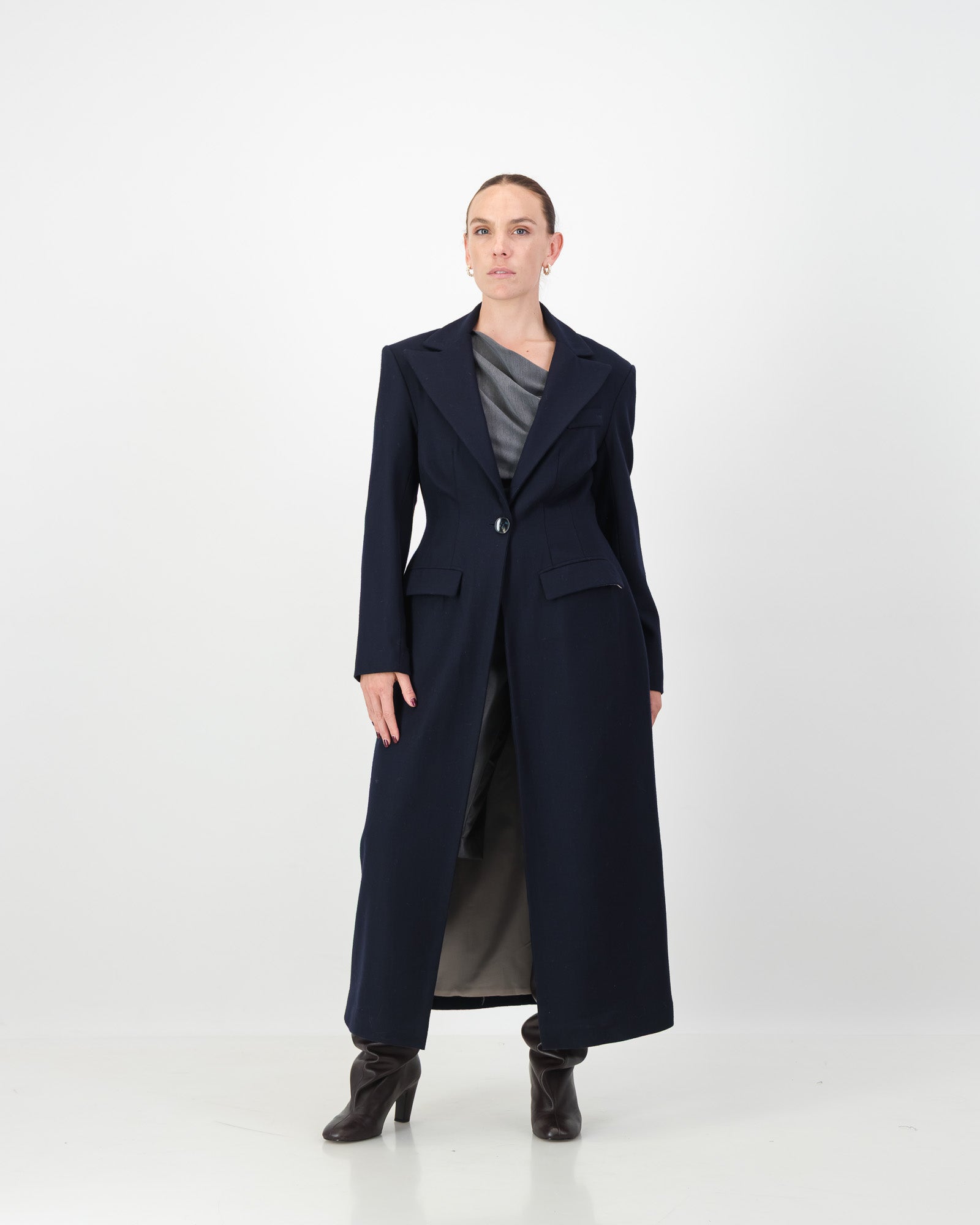 Sculpture Coat - Navy Wool