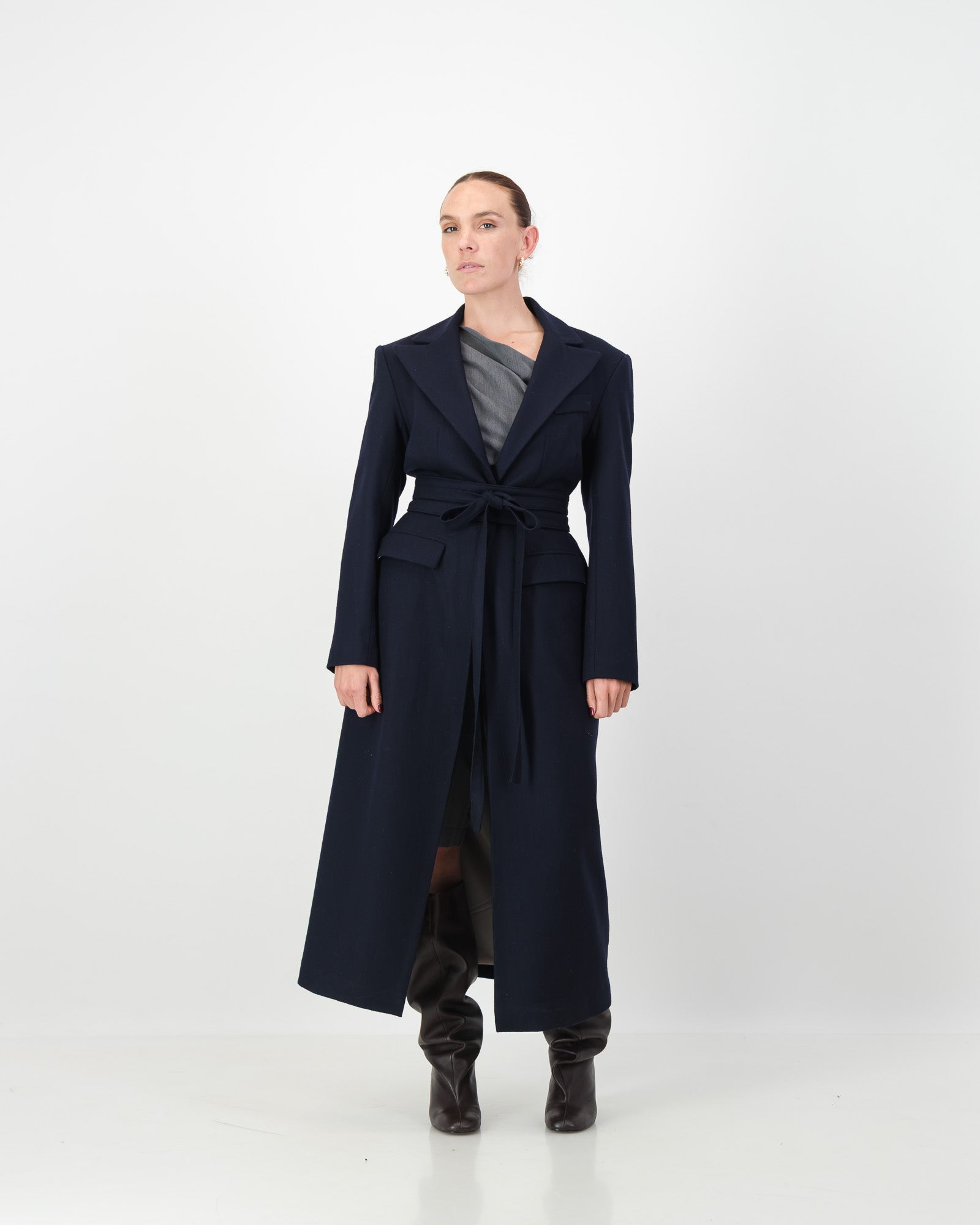 Sculpture Coat - Navy Wool