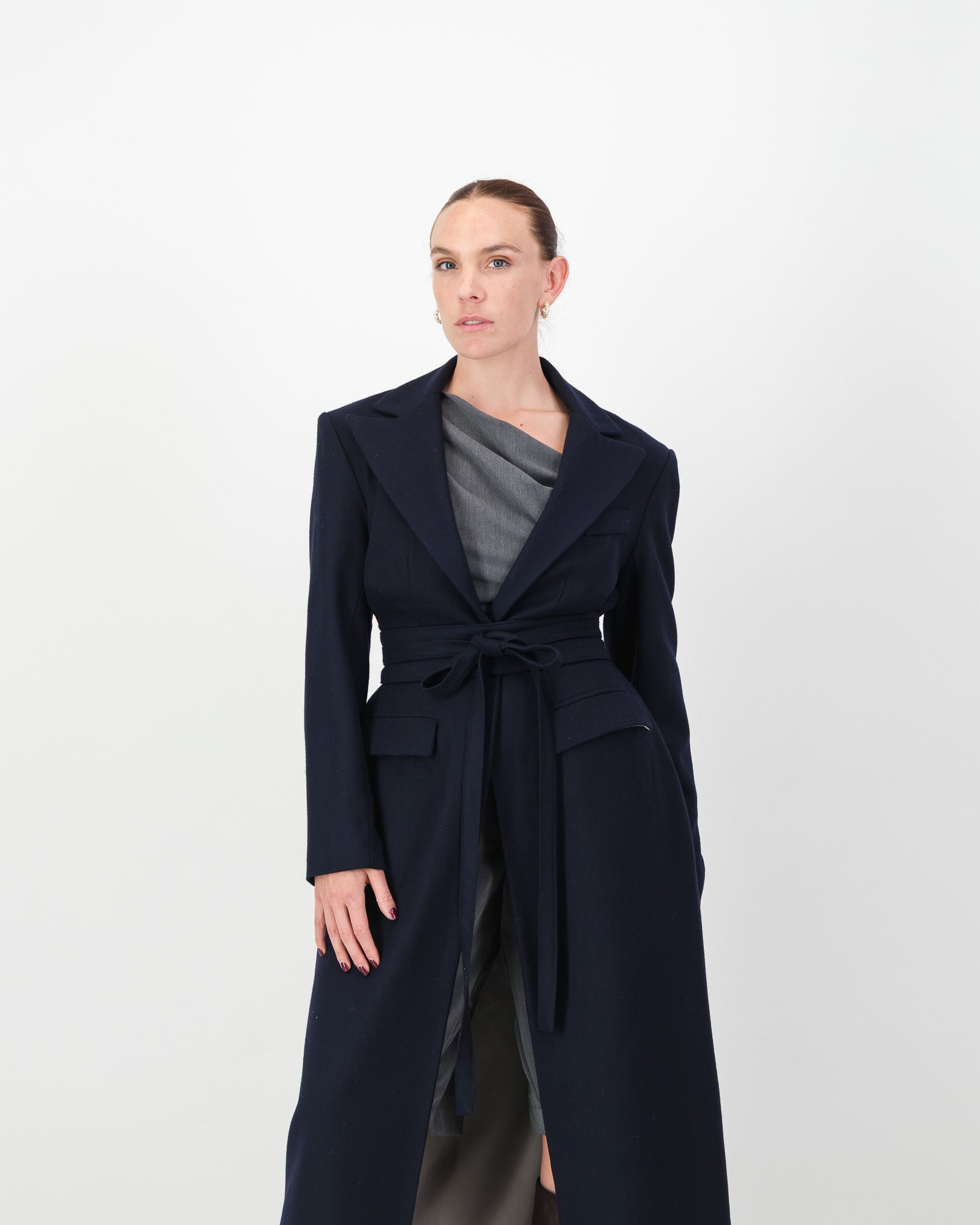 Sculpture Coat - Navy Wool