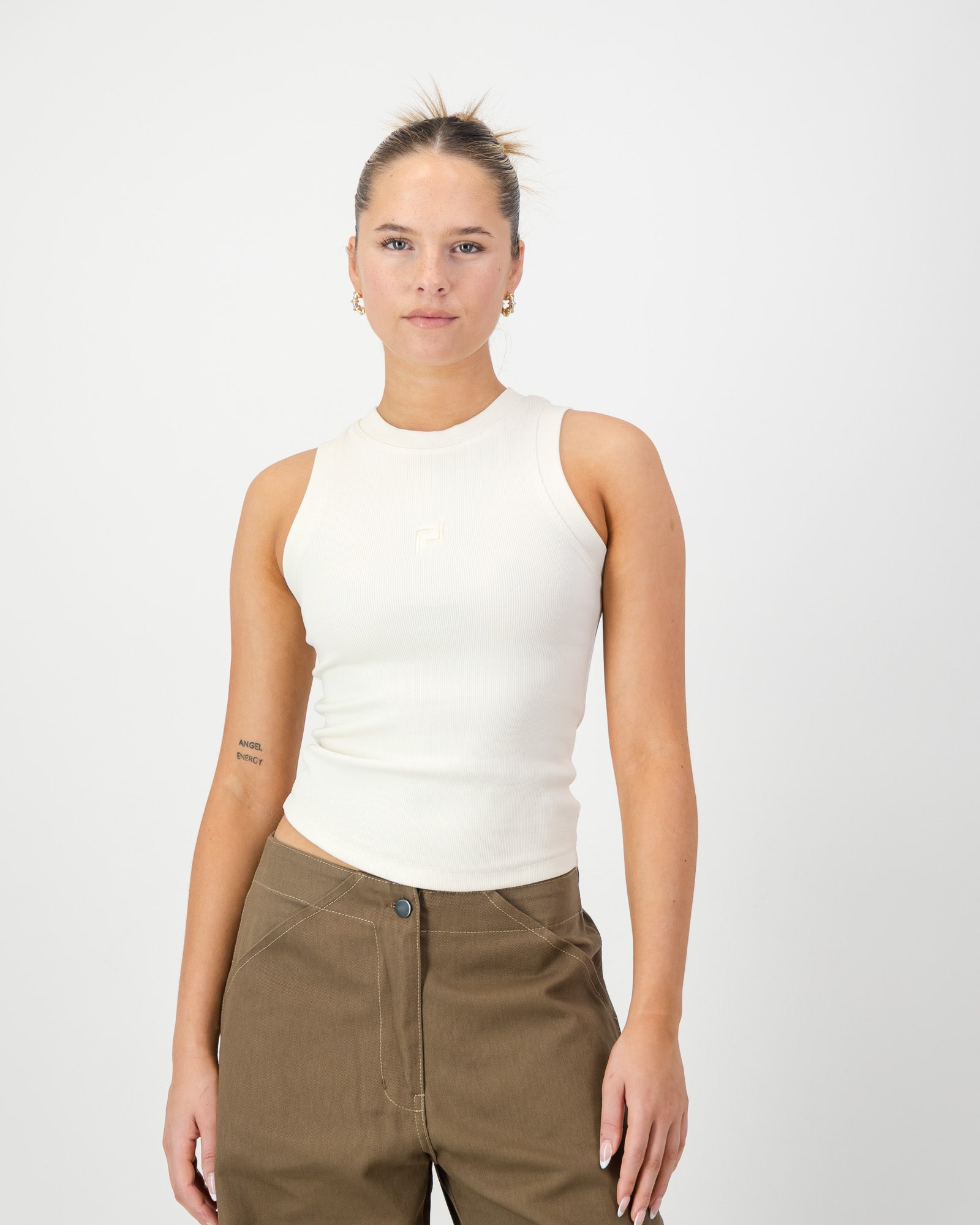 Logo Tank - Cream with Cream Embroidery