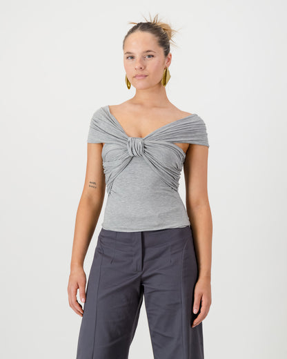 Iris Wrap Top - Grey Marle