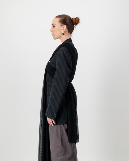 Wrap Blazer - Black with Pin Stripe