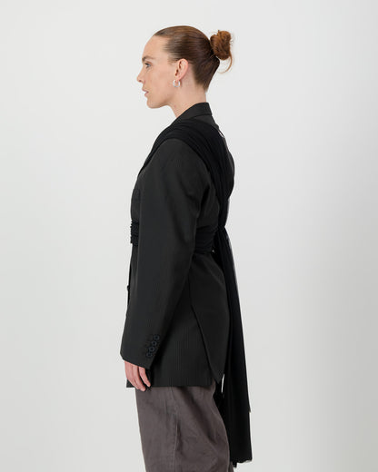 Wrap Blazer - Black with Pin Stripe