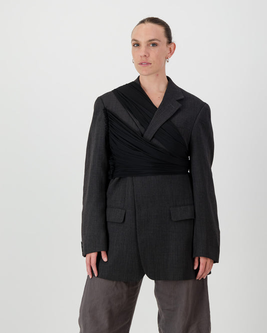 Wrap Blazer - Textured Dark Grey