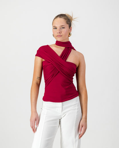 Iris Wrap Top - Lava Red