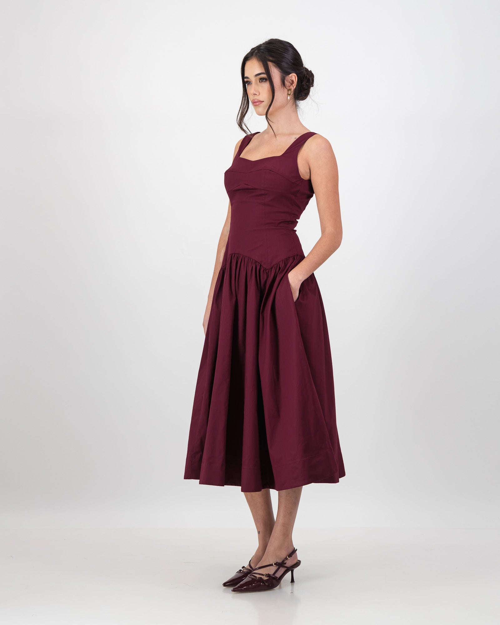 Gaia Midi Dress - Burgundy