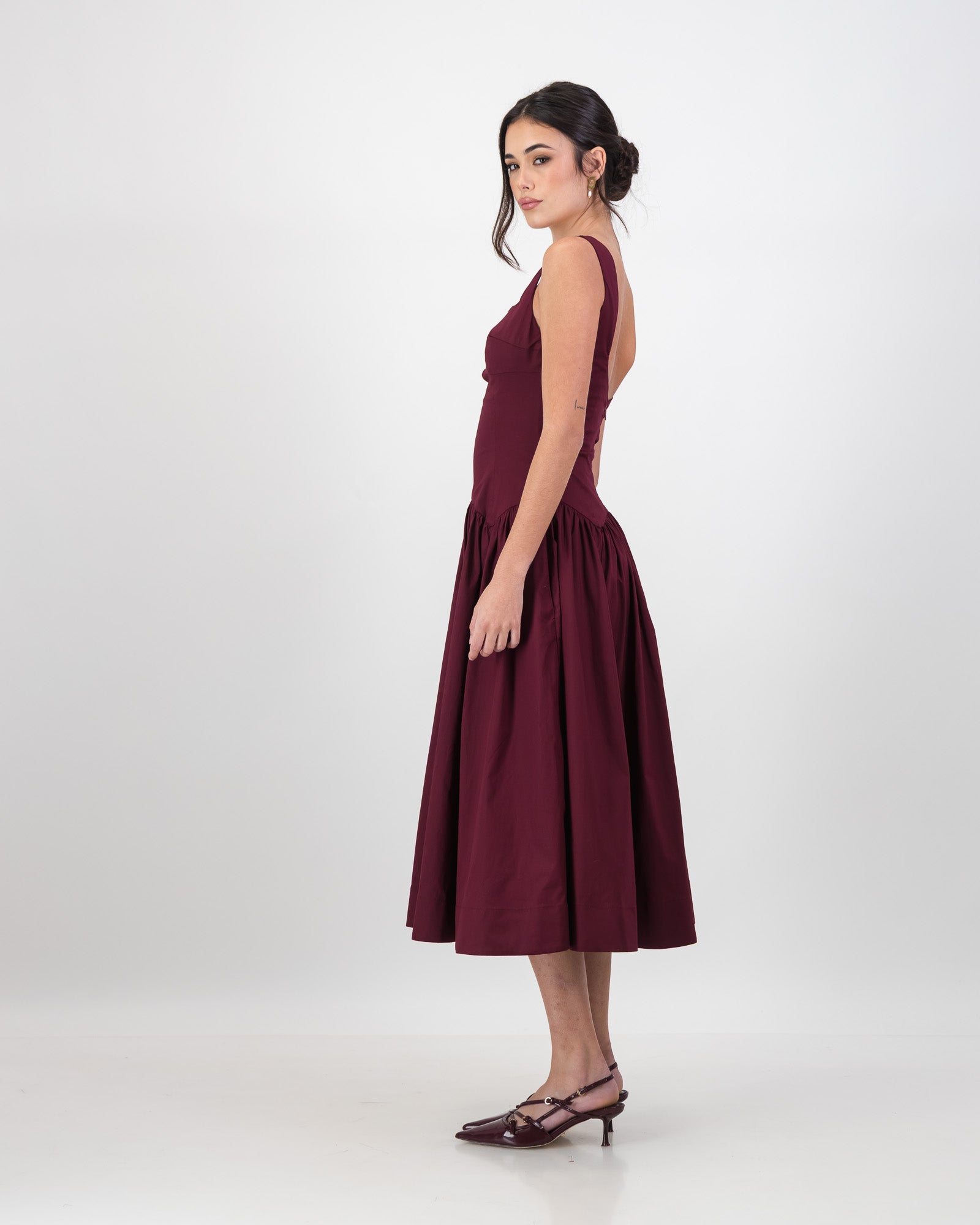 Gaia Midi Dress - Burgundy