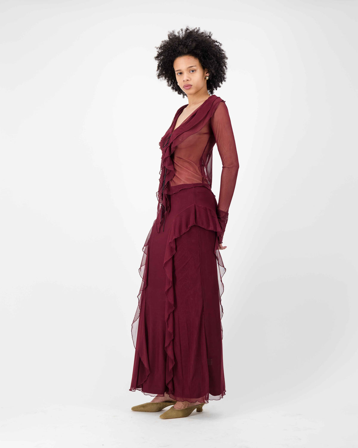 Carrie Mesh Top - Burgundy