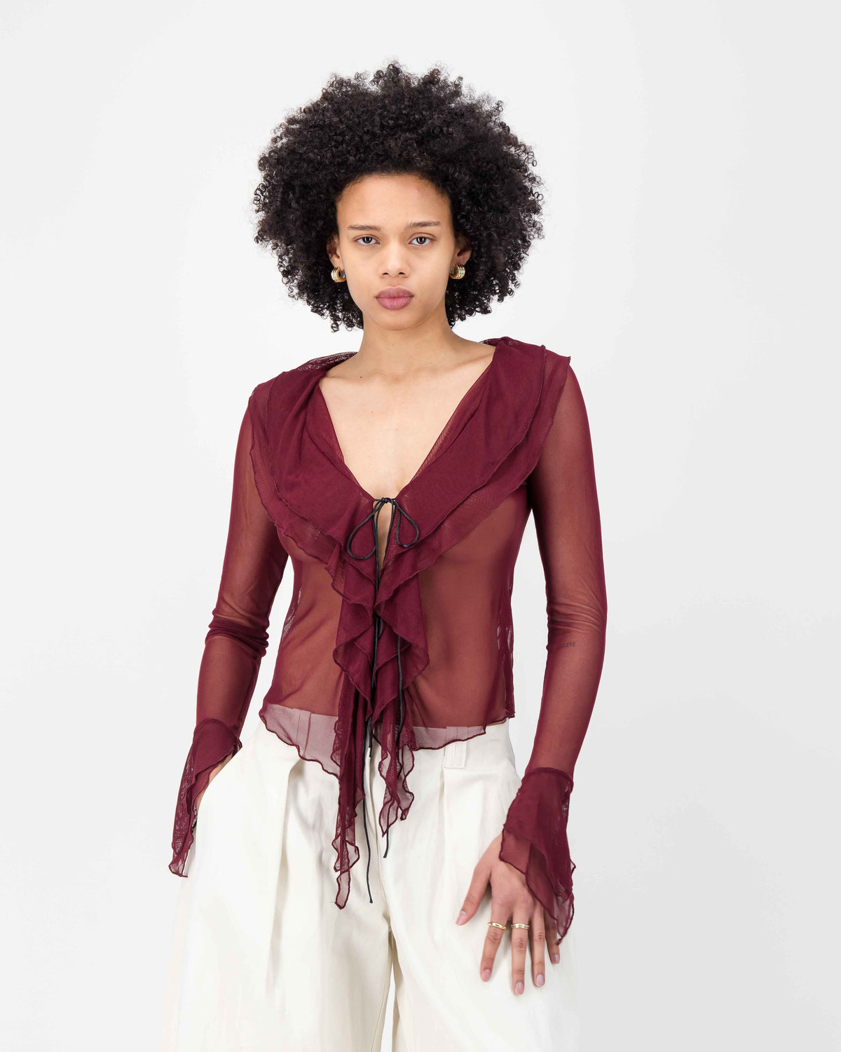Carrie Mesh Top - Burgundy